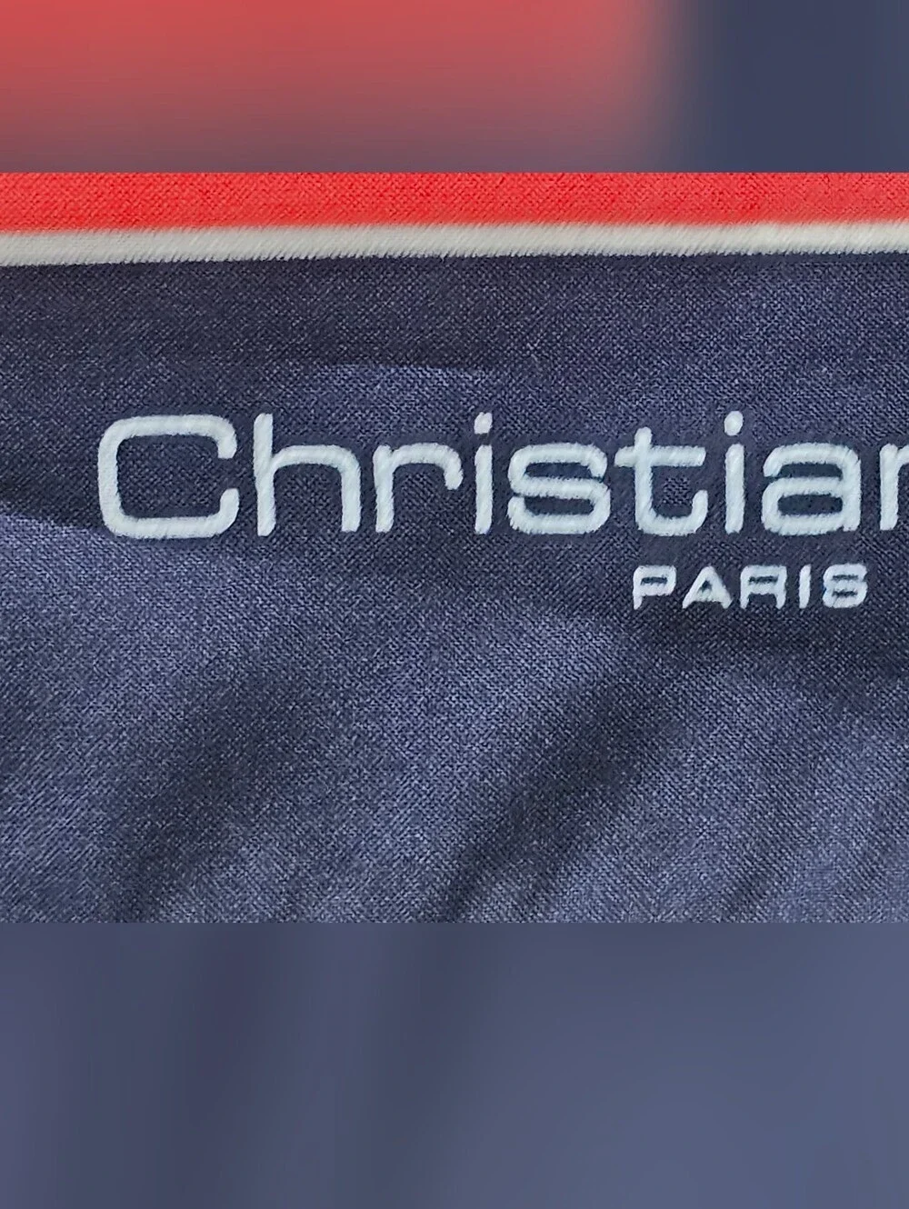 Christian Dior Paris Vintage Silk Scarf Geometric Square Plaid Red Blue White